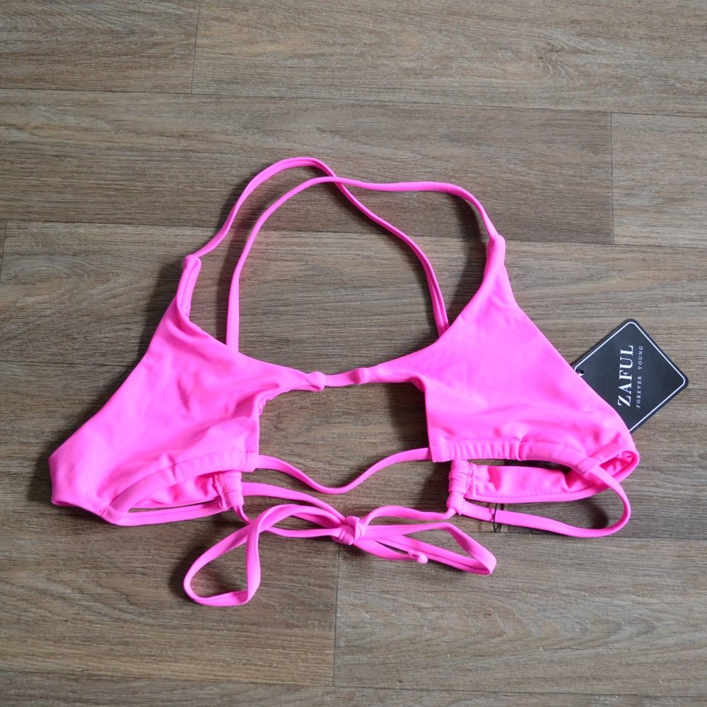 NWT Zaful Hot Pink Cutout Bikini Strappy Top Size Small